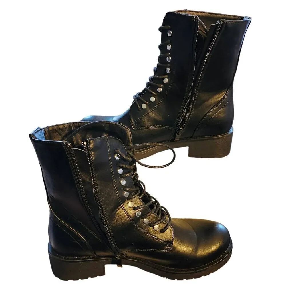 Katliu Women's Lace Up/Side Zip Ankle Combat Boots Size 6.5 (37)